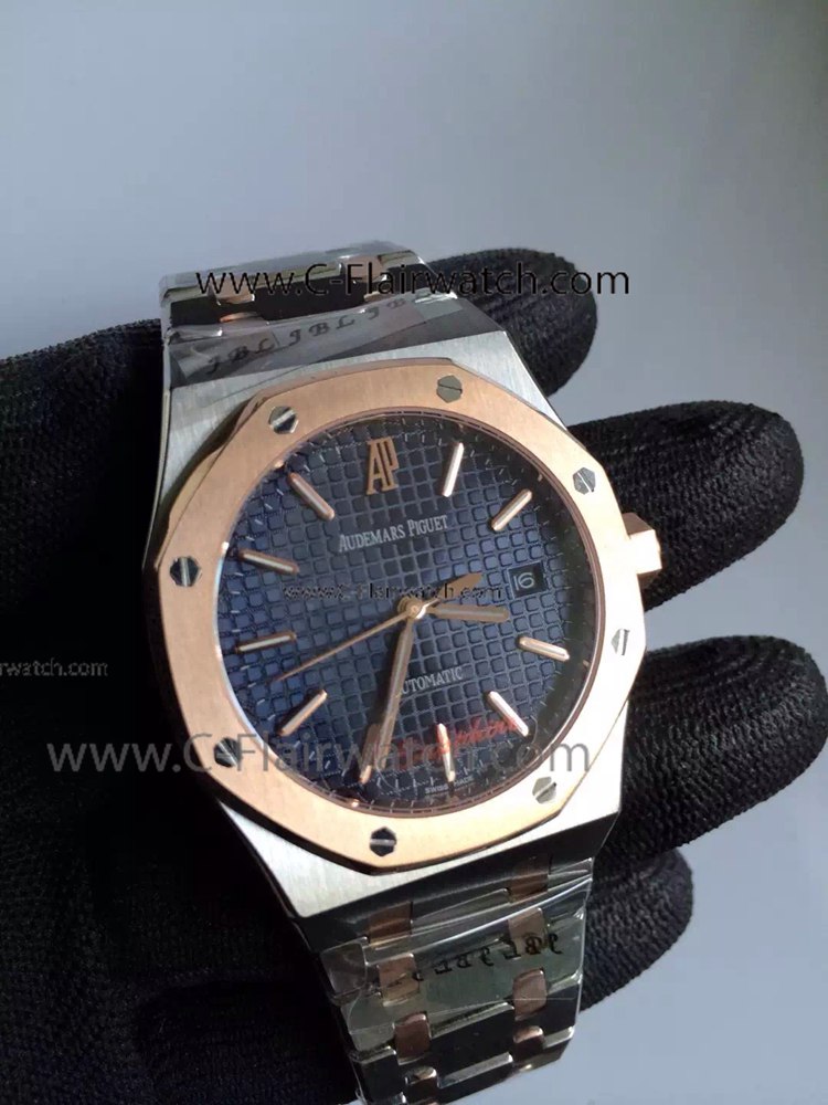 Coy Audemars Piguet Royal Oak Two Tone Rose Gold Black Watch